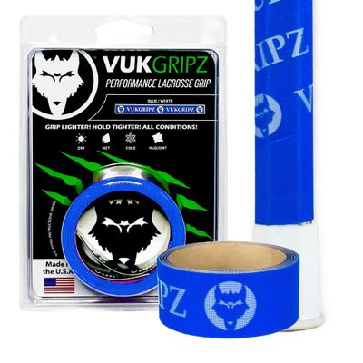 VukGripz Lacrosse Stick Tape - Non-Sticky, Friction-Based, Moisture-Wicking Lacrosse Grip Tape, Thin and Reusable, NCAA-Legal Faceoff Grip, Slip-Free in Wet Conditions, Made in USA (Legacy Blue)