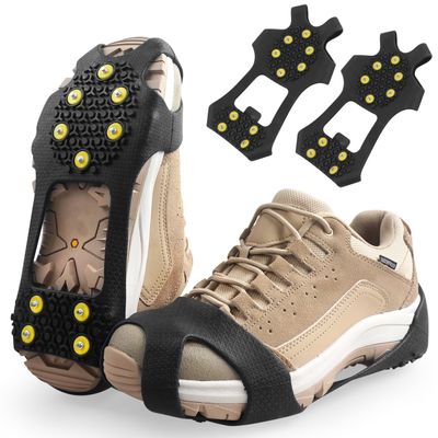 Ice Cleats Snow Traction Cleats Crampons for Shoe and Boots Non-Slip Overshoe for Walking on Snow and Ice Rubber Walking Cleats Anti Slip Crampons (10 Studs, XX-Large(13-15.5 men/17-14.5 Women))