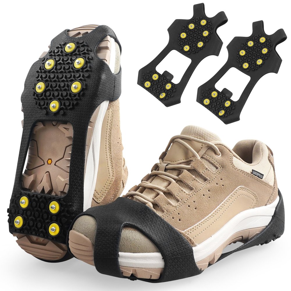 Ice Cleats Snow Traction Cleats Crampons for Shoe and Boots Non-Slip Overshoe for Walking on Snow and Ice Rubber Walking Cleats Anti Slip Crampons (10 Studs, XX-Large(13-15.5 men/17-14.5 Women))