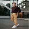 Plaid&Plain Men's Skinny Stretchy Khaki Pants Colored Pants Slim Fit Slacks Tapered Trousers 819 Khaki 33X30 view 3