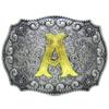 HUABOLA CALYN Western Belt Buckle Initial Letters ABCDEFG to Y-Cowboy Rodeo Silver Large Belt Buckle for Men and Women (A) Upgrade