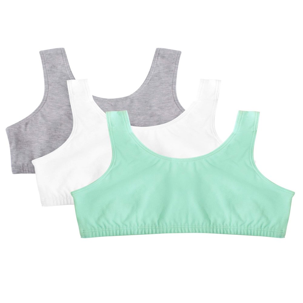 Fruit of the Loom Girls' Big Cotton Built-Up Sport 3 Pack(Pack of 3), Mint chip/White/Grey Heather, 36