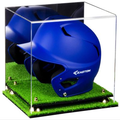 Acrylic Display Case for Baseball Batting Helmet Premium Baseball Display Case with Turf Base and Polished Edges Durable Display Cases for Collectibles .Dim: 12.25" L x 10" W x 10.5" H (A012-GR)