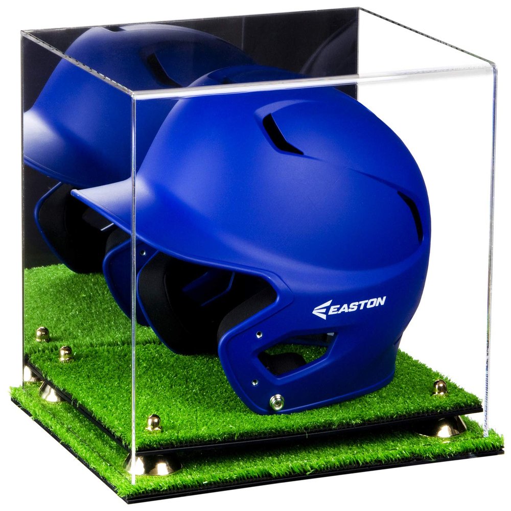 Acrylic Display Case for Baseball Batting Helmet Premium Baseball Display Case with Turf Base and Polished Edges Durable Display Cases for Collectibles .Dim: 12.25" L x 10" W x 10.5" H (A012-GR)