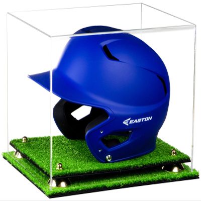 Acrylic Display Case for Baseball Batting Helmet Premium Baseball Display Case with Turf Base and Polished Edges Durable Display Cases for Collectibles .Dim: 12.25" L x 10" W x 10.5" H (A012-GR)