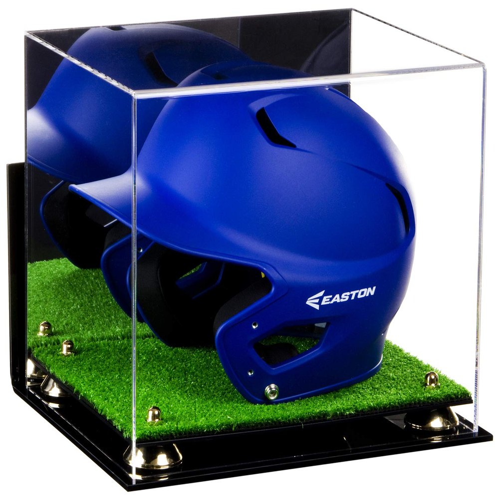 Acrylic Display Case for Baseball Batting Helmet Premium Baseball Display Case with Turf Base and Polished Edges Durable Display Cases for Collectibles .Dim: 12.25" L x 10" W x 10.5" H (A012-GR)