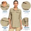 Women's UPF Long Sleeve Fishing Shirts Button Up Hiking Safari Shirts Sun Protection and Quick Dry,Khaki,L view 2
