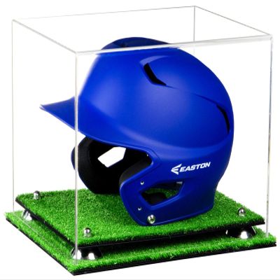 Acrylic Display Case for Baseball Batting Helmet Premium Baseball Display Case with Turf Base and Polished Edges Durable Display Cases for Collectibles.Dim:12.25 L x 10 D x 10.5 H (A012-SR)
