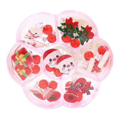 7 Pairs Christmas Clip-on Earrings Hypoallergenic Christmas Earrings Santa Jewelry Earrings Set for Women Including Red Santa Claus Present Box White Snowman