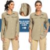 linlon Women's UPF Long Sleeve Fishing Shirts Button Up Hiking Safari Shirts Sun Protection and Quick Dry,Khaki,M view 3