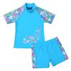 ACSUSS Kids Girls 2PCS Swimsuit UPF 50+ Short Sleeves Floral Rash Guard Set Turtleneck T-Shirt with Shorts Swimwear Sky Blue 5-6 view 1
