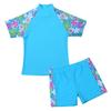 ACSUSS Kids Girls 2PCS Swimsuit UPF 50+ Short Sleeves Floral Rash Guard Set Turtleneck T-Shirt with Shorts Swimwear Sky Blue 5-6 view 2