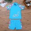 ACSUSS Kids Girls 2PCS Swimsuit UPF 50+ Short Sleeves Floral Rash Guard Set Turtleneck T-Shirt with Shorts Swimwear Sky Blue 5-6 view 3