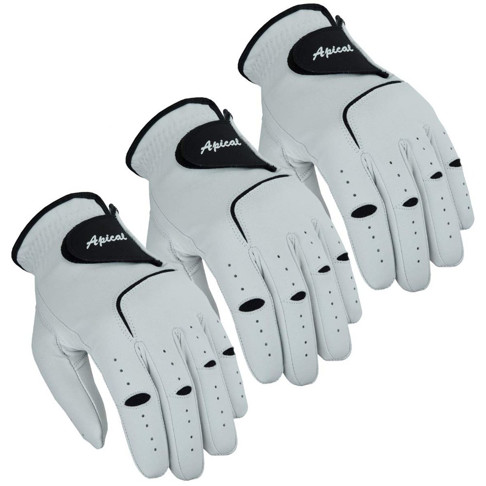 Apical Premium Leather Golf Glove Stable Grip Mens Golf Gloves Durable Value Pack (Pack of 3) Genuine Cabretta Leather Golf Gloves Men Left Hand (Regular Sizes) (Medium/Large, Left Handed)