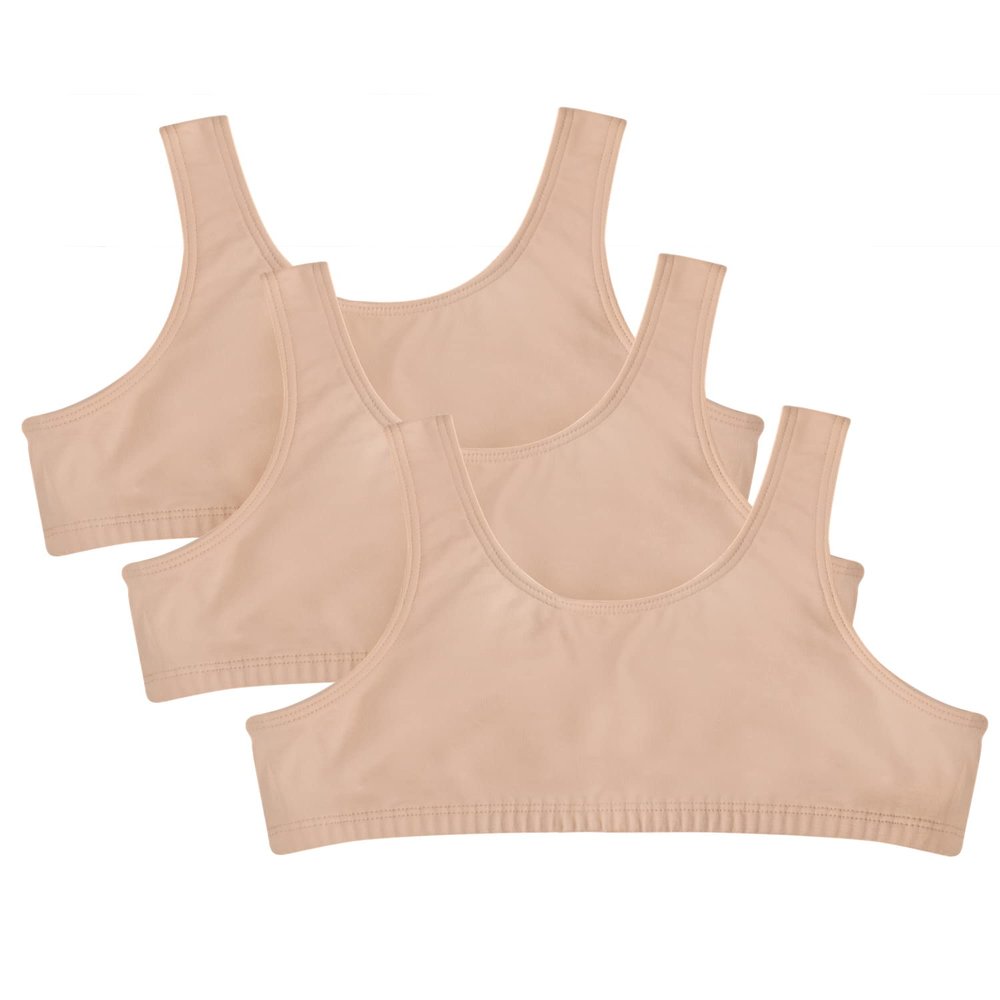 Fruit of the Loom Girls' Big Cotton Built-Up Sport 3 Pack(Pack of 3), Sand, 28