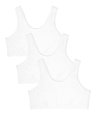 Fruit of the Loom Girls' Big Cotton Built-Up Sport 3 Pack(Pack of 3), White, 30