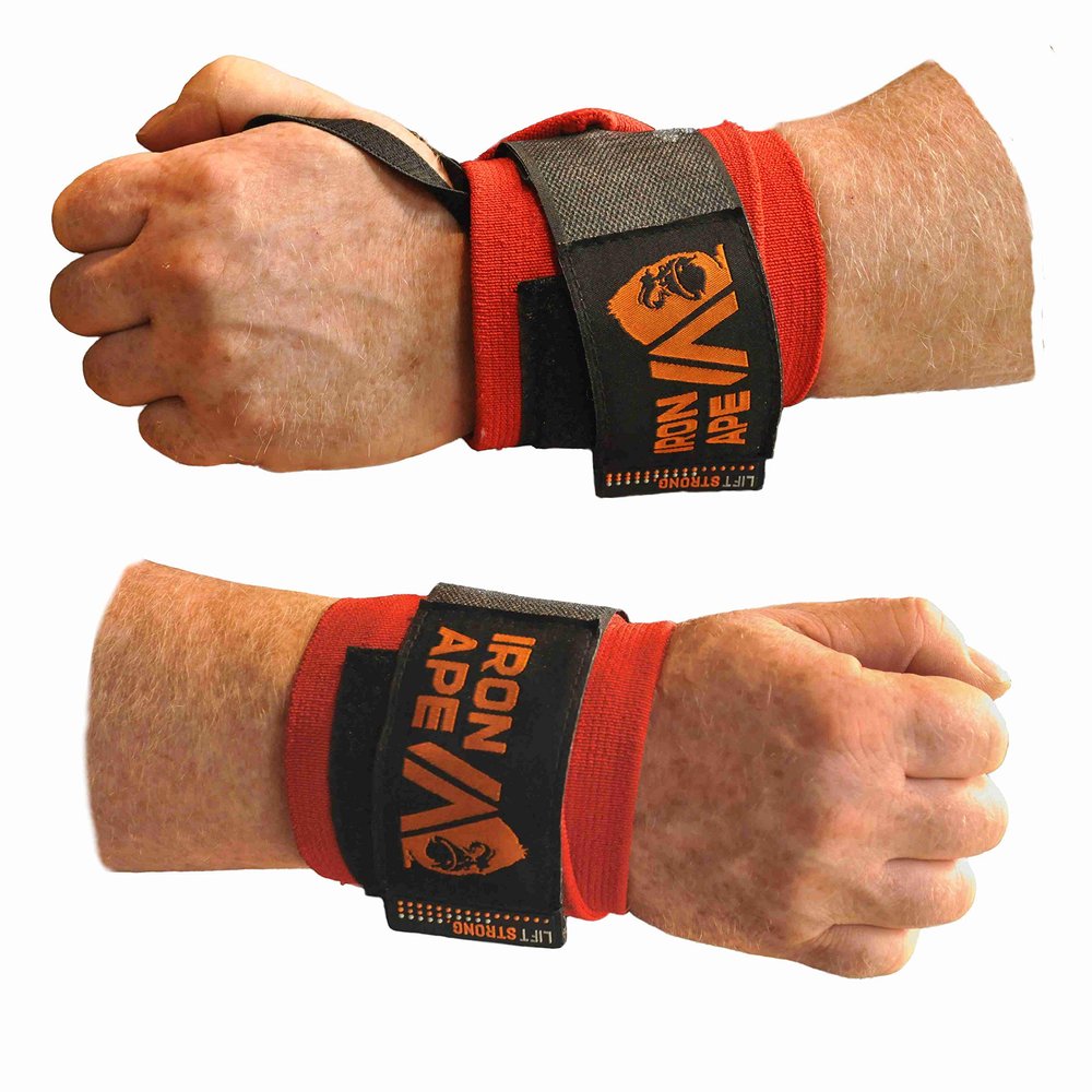 IRON APE Extra Stiff 34" Wrist Wraps. New Versatile Twin Thumb Loop Design for Powerlifting, Strongman, Weightlifting, and Bodybuilding. Weightlifting Wrist Support for Men and Women