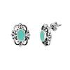 81stgeneration Sterling Silver Vintage-Style Filigree Frame Oval Turquoise Stud Earrings for Women - Victorian-Inspired Floral Studs - Blue Gemstone Earrings With Ornate Scrollwork - Boho Jewelry view 1