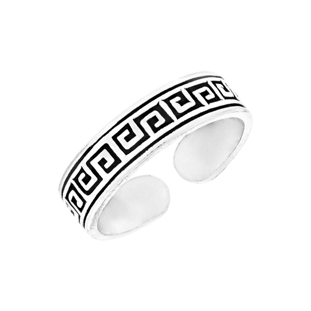 81stgeneration Greek Key Sterling Silver Toe Ring - Ancient Greece Style Foot Jewelry for Women - Pinky Finger Midi Adjustable Rings - Cute Toe Rings for Ladies - Boho Jewelry