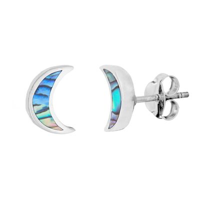 81stgeneration Sterling Silver Abalone Crescent Moon Stud Earrings for Women Moon-Shaped Paua Shell Studs in 925 Silver - Colorful Gemstone Boho Jewelry - Small Gothic Celestial Earrings