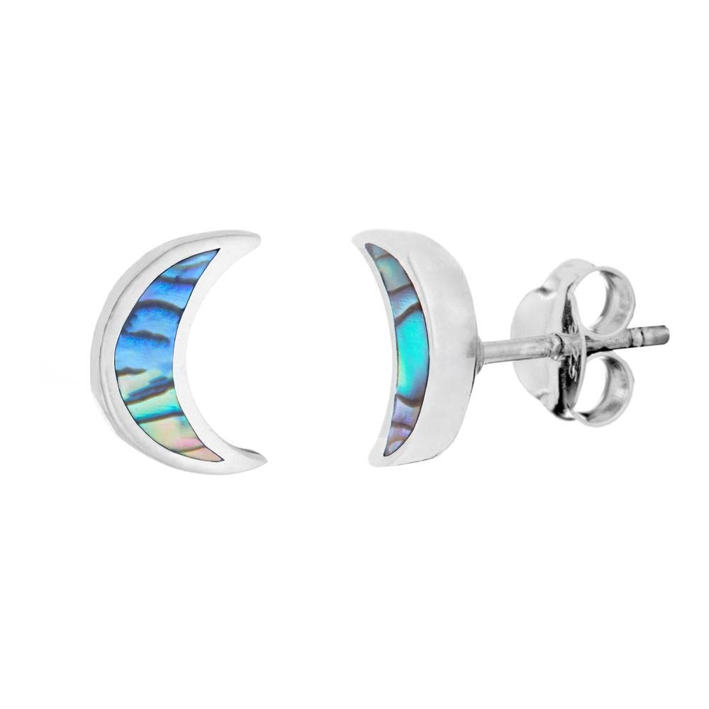 81stgeneration Sterling Silver Abalone Crescent Moon Stud Earrings for Women  Moon-Shaped Paua Shell Studs in 925 Silver - Colorful Gemstone Boho Jewelry - Small Gothic Celestial Earrings