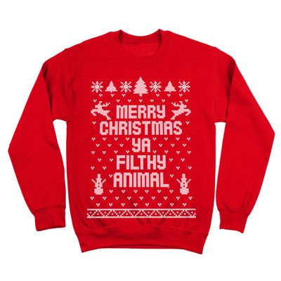 Ya Filthy Animal Merry Christmas Ugly Christmas Sweater Contest Party Mens Sweatshirt Small Red