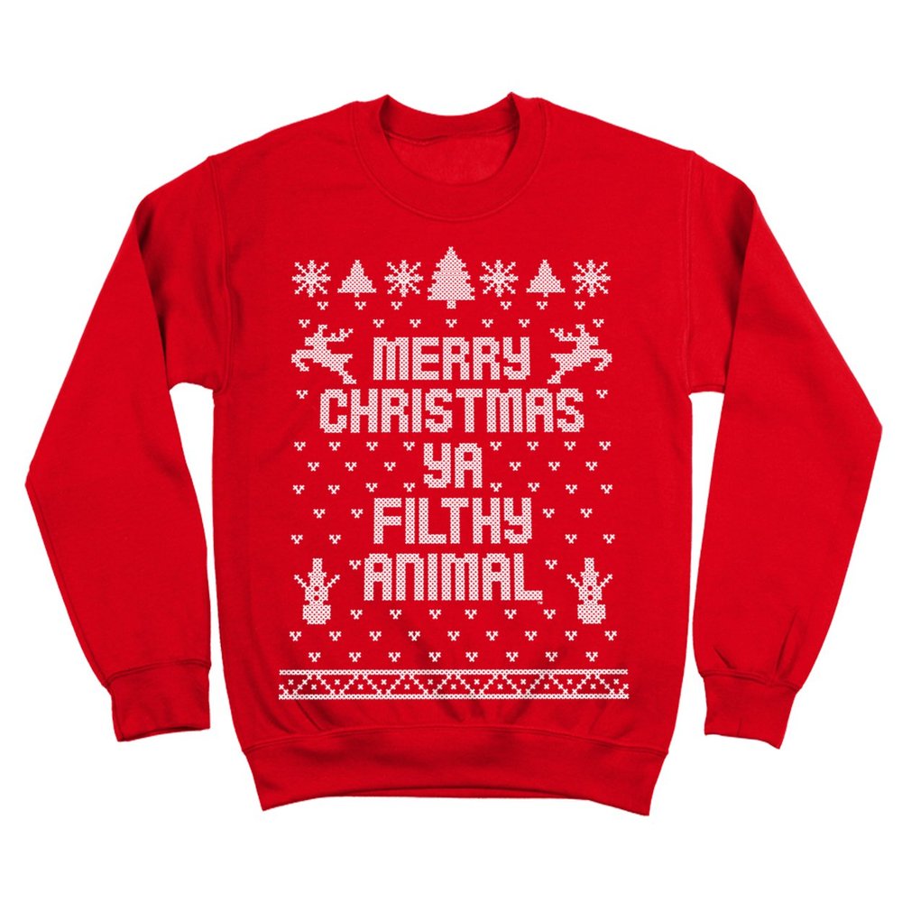 Ya Filthy Animal Merry Christmas Ugly Christmas Sweater Contest Party Mens Sweatshirt Small Red