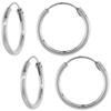 2 Pairs 2mm Thick Sterling Silver 20mm Endless Hoop Earrings 3/4 inch Round view 1