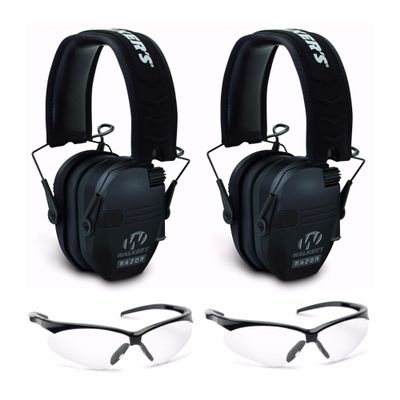 Walkers Razor Slim Electronic Hearing Protection Muffs with Sound Amplification and Suppression and Shooting Glasses Kit Bundle (2 Items)