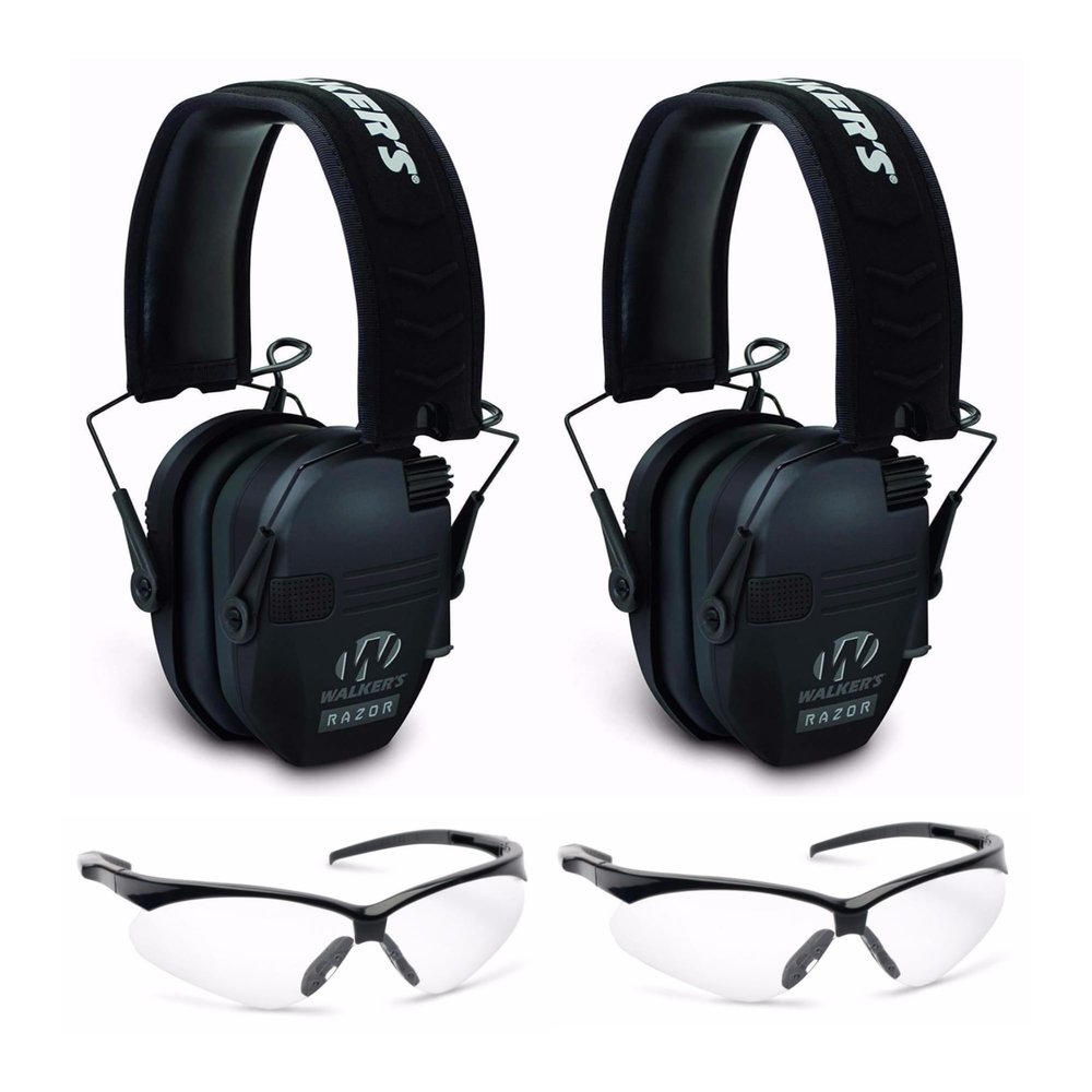 Walkers Razor Slim Electronic Hearing Protection Muffs with Sound Amplification and Suppression and Shooting Glasses Kit Bundle (2 Items)