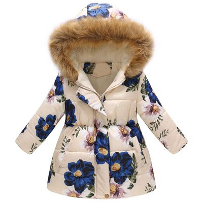 Baby Toddler Girls Boys Winter Fall Clothes Warm Jacket 2-7 Years Old Kids Floral Thick Hooded Windproof Coat (3-4 Years Old, Beige)