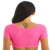 ACSUSS Womens Sexy Mesh Transparent Open Bust Short Sleeve Belly Dance Crop Top Hot Pink One Size view 4
