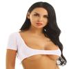 ACSUSS Womens Sexy Mesh Transparent Open Bust Short Sleeve Belly Dance Crop Top White One Size view 3