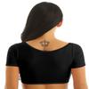ACSUSS Womens Sexy Mesh Transparent Open Bust Short Sleeve Belly Dance Crop Top Black One Size view 4