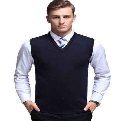 Flygo Men's Basic Slim Fit V-Neck Pullover Sweater Vest Wool Blend Knit Vest(Navy-XL)