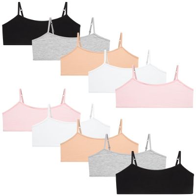 Rene Rofe Girls Training Bras - 10 Pack Soft Stretch Cotton Bra, Cami Style Girls Underwear with Adjustable Straps (7-14), Size 14, Asst #1
