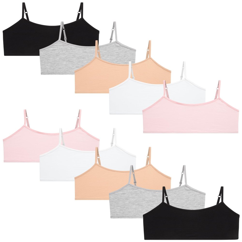Rene Rofe Girls Training Bras - 10 Pack Soft Stretch Cotton Bra, Cami Style Girls Underwear with Adjustable Straps (7-14), Size 14, Asst #1