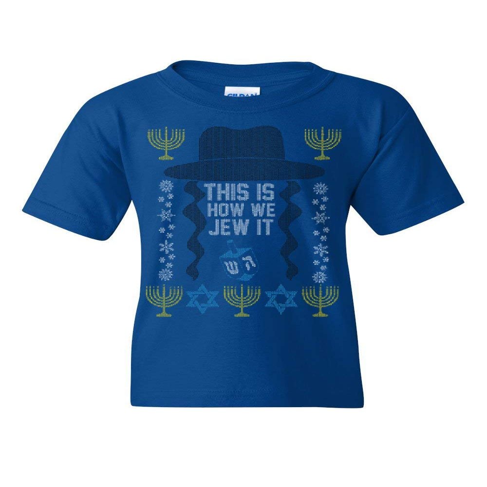 This is How We Jew It Youth T-Shirt Funny Menorah Star of David Jewish Kids Tee Royal Blue L