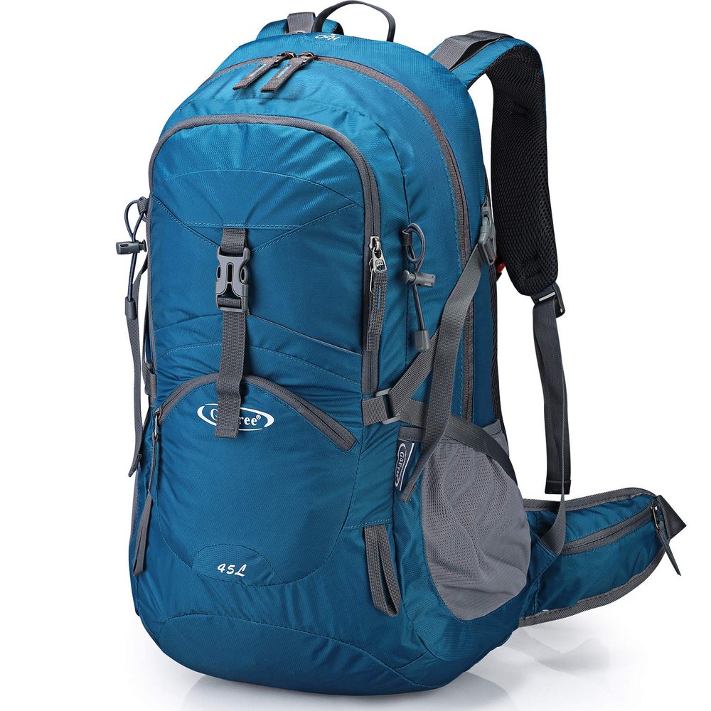 G4Free 45L Hiking Travel Backpack Waterproof with Rain Cover, Outdoor Camping Daypack for Men Women (Grey Blue)