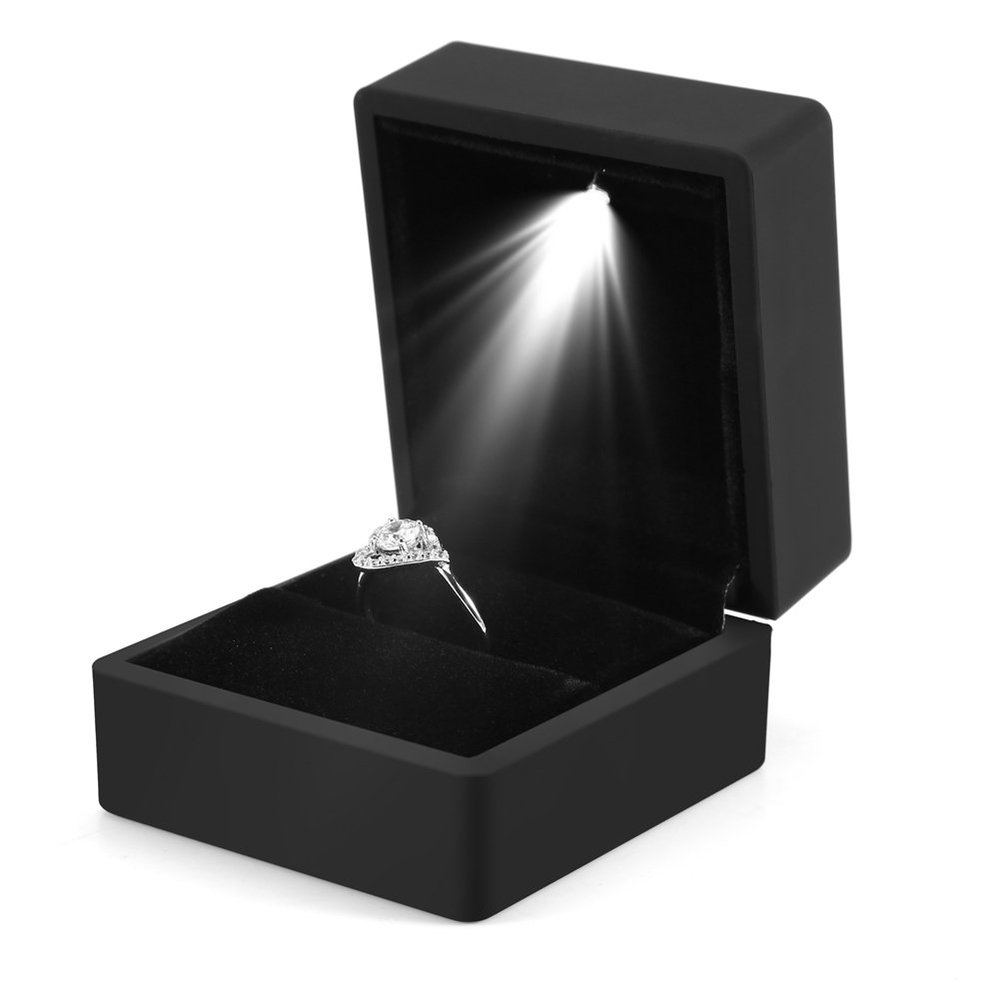 LED Light Ring Box, Fashionable Lighted Ring Storage Box Jewelry Display Case Proposal,Engagement,Wedding,Gift(Black)