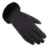 Women Winter Cold Texting Color Faux Soft Suede Gloves with Faux Rabbit Fur (Black, Free size) view 1