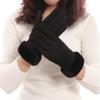 Women Winter Cold Texting Color Faux Soft Suede Gloves with Faux Rabbit Fur (Black, Free size) view 2
