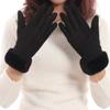 Women Winter Cold Texting Color Faux Soft Suede Gloves with Faux Rabbit Fur (Black, Free size) view 3