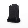 Women Winter Cold Texting Color Faux Soft Suede Gloves with Faux Rabbit Fur (Black, Free size) view 4