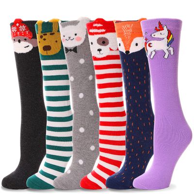 ANTSANG Kids Girls Knee High Socks Long Boot Crazy Silly Fun Gift Cute Tall Animal Socks for Child 6 Pairs Stocking Stuffers Gifts for 10 Year Old Girls Birthday Gifts Ideas(Dots Animal)