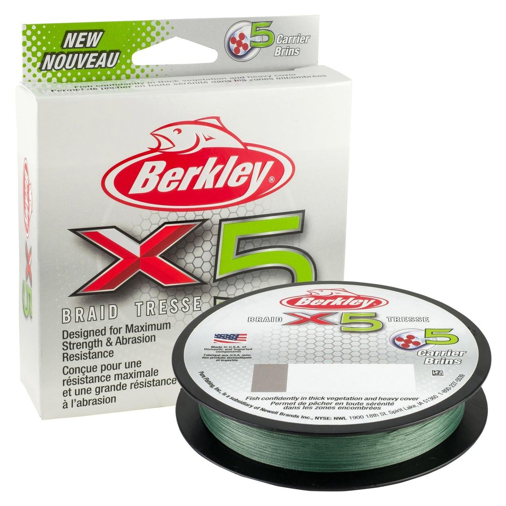 Berkley x5 Braid Superline, Low-Vis Green, 10-Pound Break Strength, 328yd Fishing Line, Suitable for Freshwater and Saltwater Environments