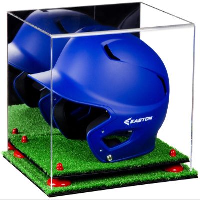 Acrylic Display Case for Baseball Batting Helmet Premium Baseball Display Case with Turf Base and Polished Edges Durable Display Cases for Collectibles .Dim: 12.25" L x 10" W x 10.5" H (A012-RR)