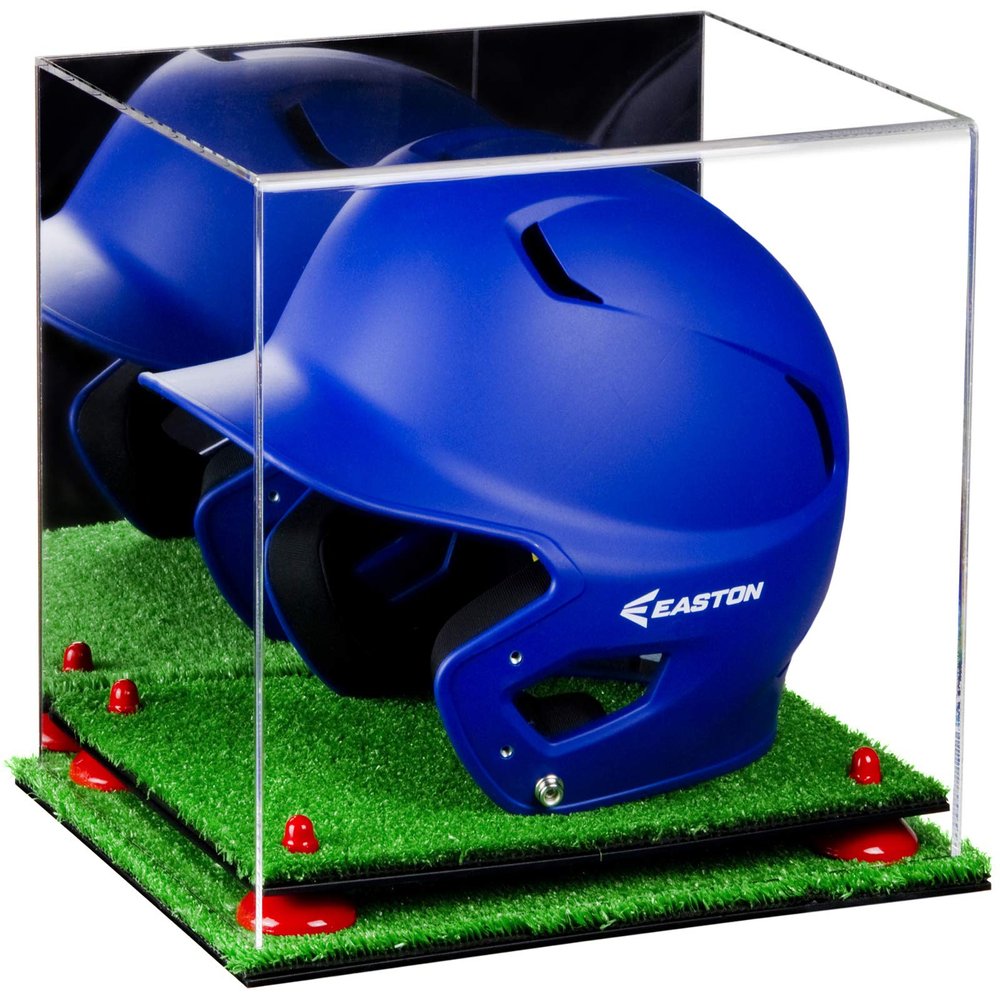 Acrylic Display Case for Baseball Batting Helmet Premium Baseball Display Case with Turf Base and Polished Edges Durable Display Cases for Collectibles .Dim: 12.25" L x 10" W x 10.5" H (A012-RR)