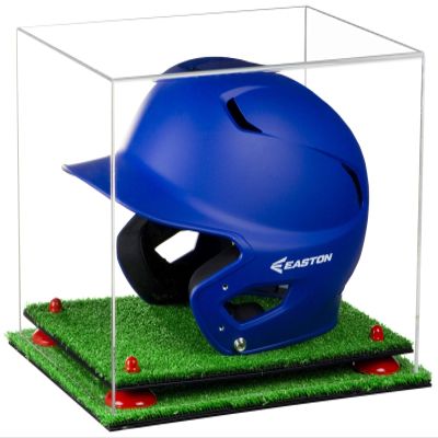Acrylic Display Case for Baseball Batting Helmet Premium Baseball Display Case with Turf Base and Polished Edges Durable Display Cases for Collectibles.Dim:12.25 L x 10 D x 10.5 H (A012-RR)
