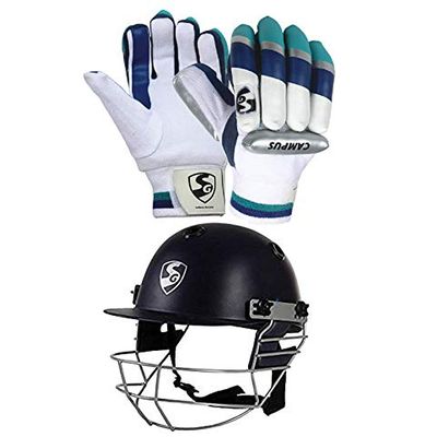 SG Optipro Cricket Helmet Medium Size with SG Campus Batting Gloves Men Size Cricket Kit